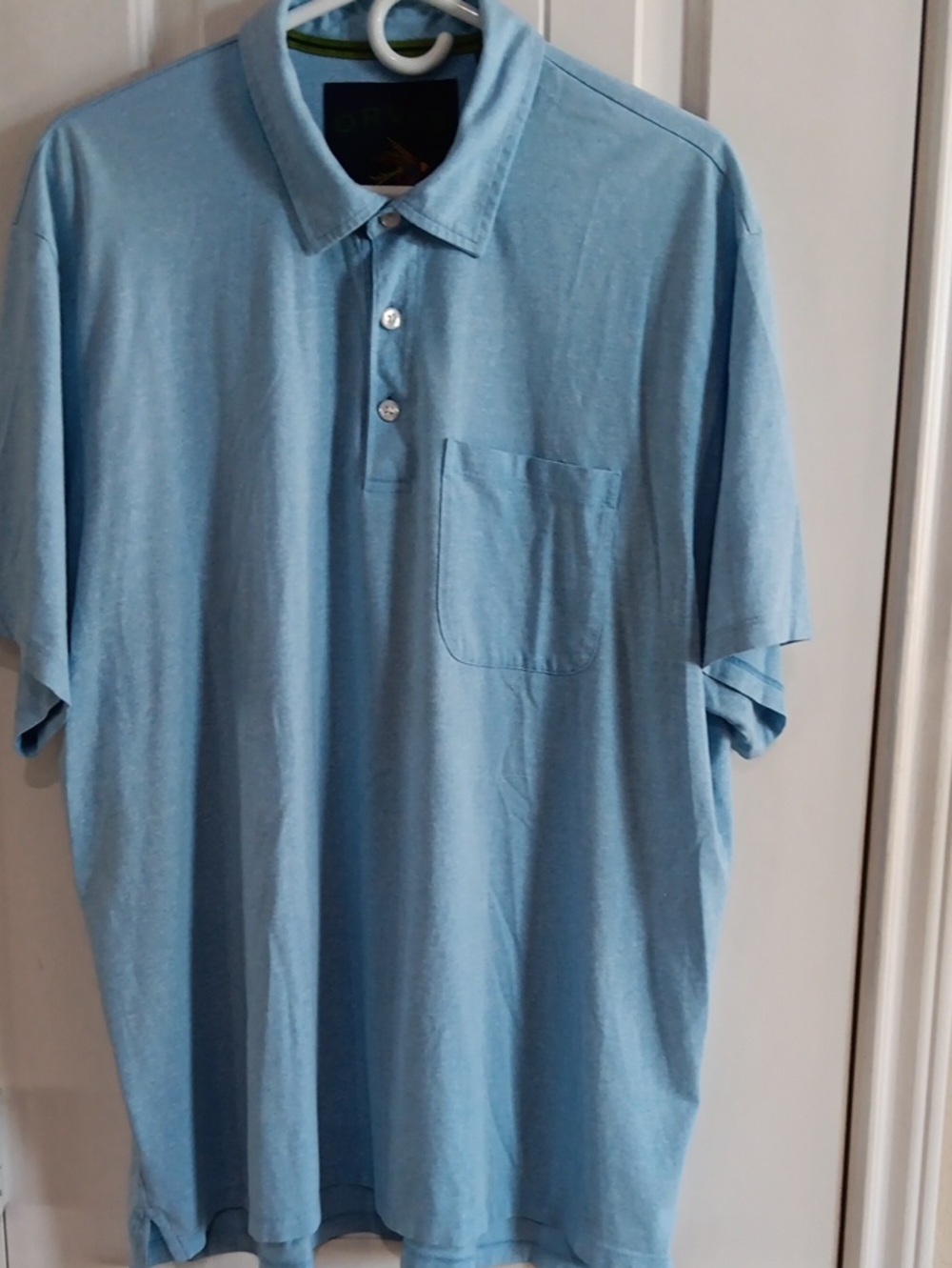 Orvis Men’s XL Polo Shirt Light Blue Pima Cotton DryTex Blend Pocket 2LEP